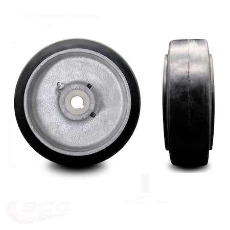 Service Caster 8" x 3" Rubber Tread on Cast Iron Keyed Drive Wheel - 1-1/4" Bore SCC-RSS830-114-KW-2SS